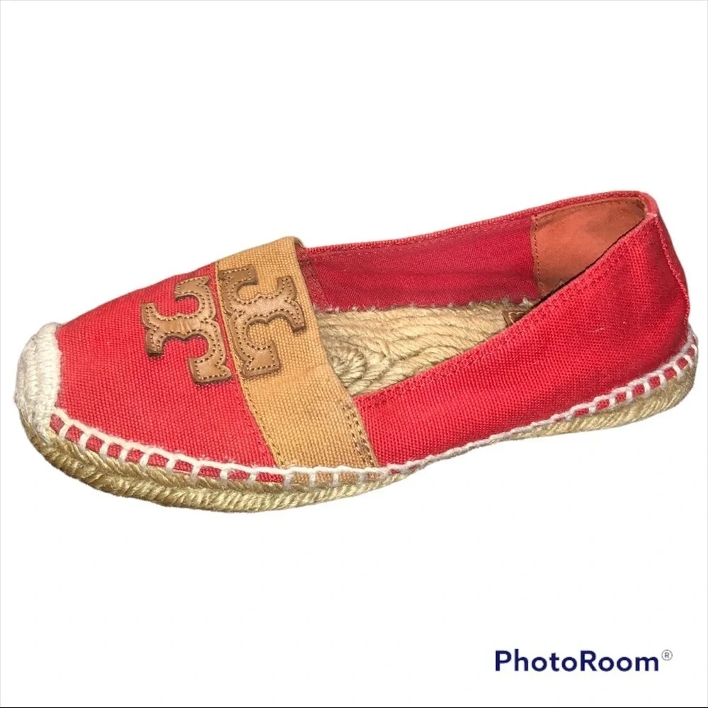 TORY BURCH Jamie Tan & Red Espadrilles Flat